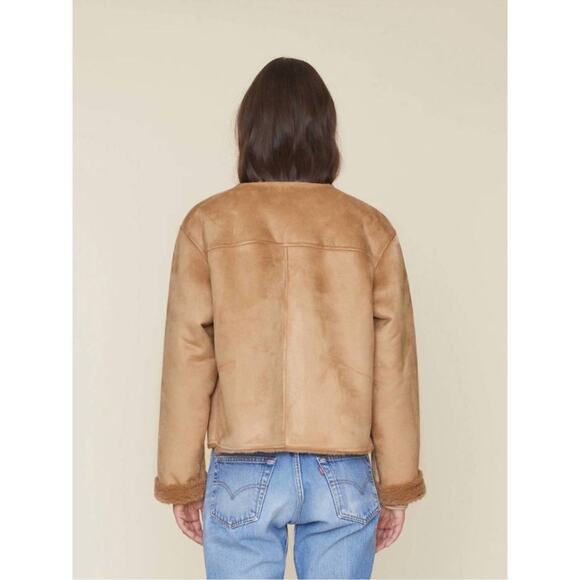 Xirena Women’s Thayer Suede Driftwood Tan Shearling Collarless Boxy Jacket Sz S - Picture 5 of 10